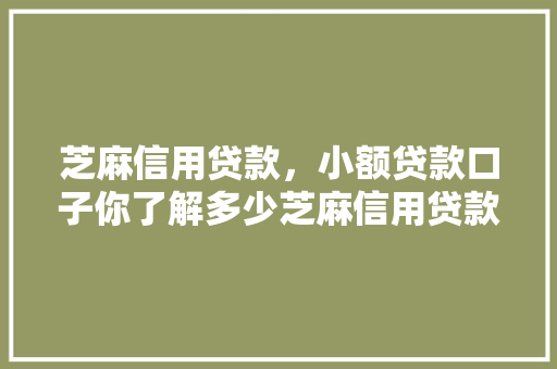 芝麻信用贷款，小额贷款口子你了解多少芝麻信用贷款的优势与申请方法