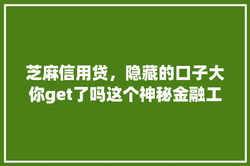 芝麻信用贷，隐藏的口子大你get了吗这个神秘金融工具的秘密
