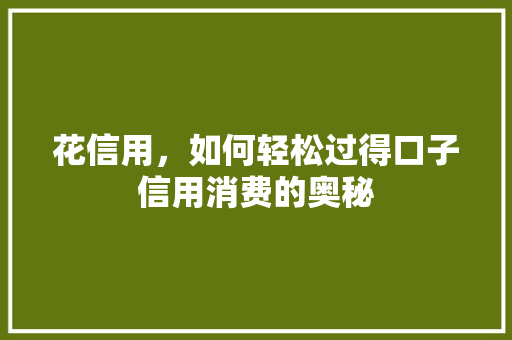 花信用，如何轻松过得口子信用消费的奥秘