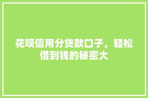 花呗信用分贷款口子，轻松借到钱的秘密大