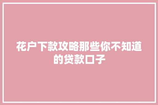 花户下款攻略那些你不知道的贷款口子