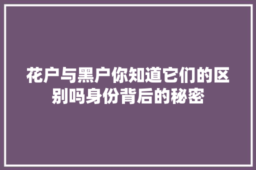花户与黑户你知道它们的区别吗身份背后的秘密