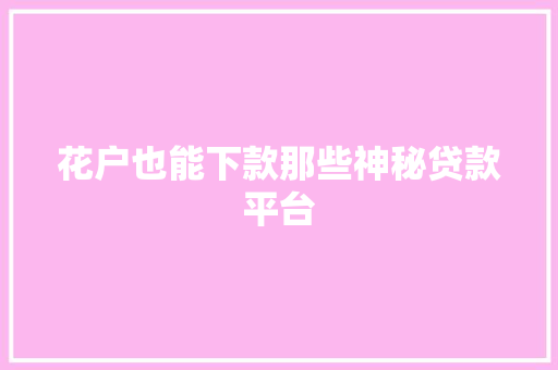花户也能下款那些神秘贷款平台