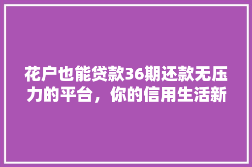 花户也能贷款36期还款无压力的平台，你的信用生活新选择