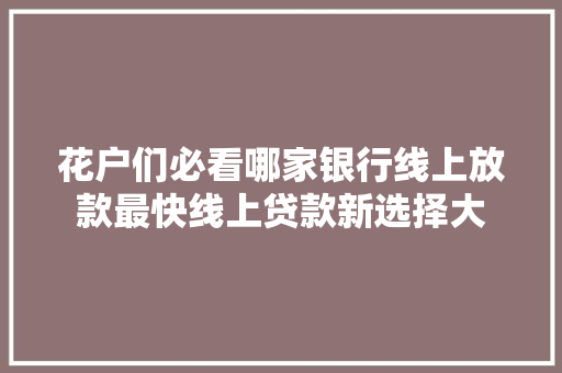 花户们必看哪家银行线上放款最快线上贷款新选择大