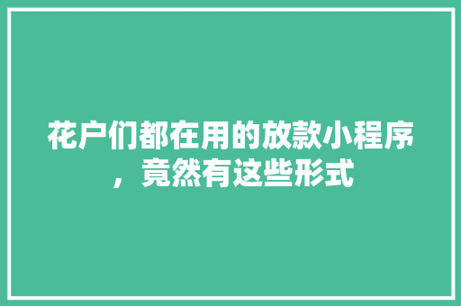花户们都在用的放款小程序，竟然有这些形式