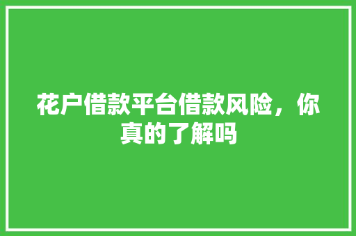 花户借款平台借款风险，你真的了解吗