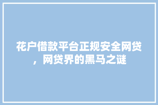 花户借款平台正规安全网贷，网贷界的黑马之谜