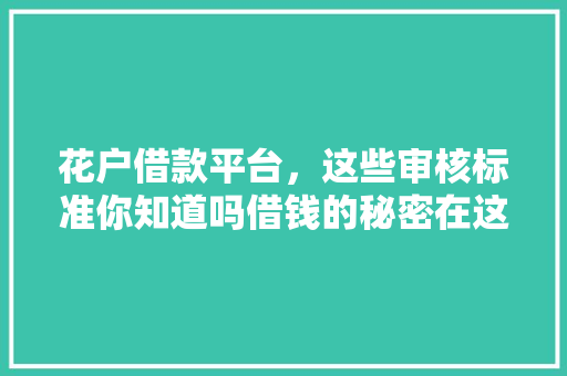花户借款平台，这些审核标准你知道吗借钱的秘密在这里