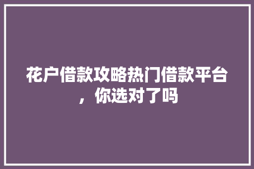 花户借款攻略热门借款平台，你选对了吗