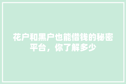 花户和黑户也能借钱的秘密平台，你了解多少