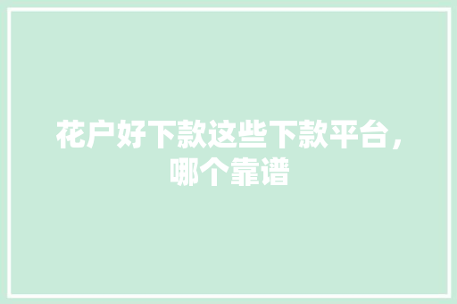 花户好下款这些下款平台，哪个靠谱