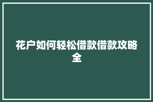 花户如何轻松借款借款攻略全