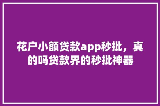 花户小额贷款app秒批，真的吗贷款界的秒批神器