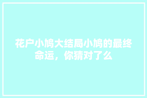 花户小鸠大结局小鸠的最终命运，你猜对了么
