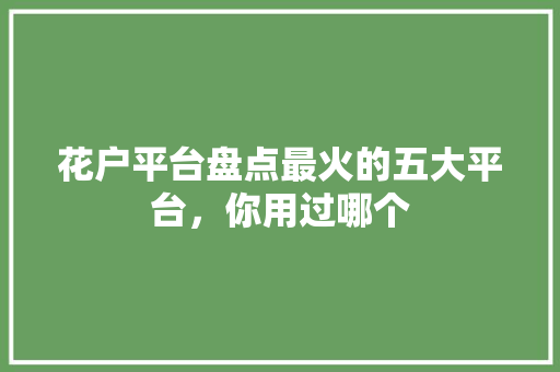 花户平台盘点最火的五大平台，你用过哪个
