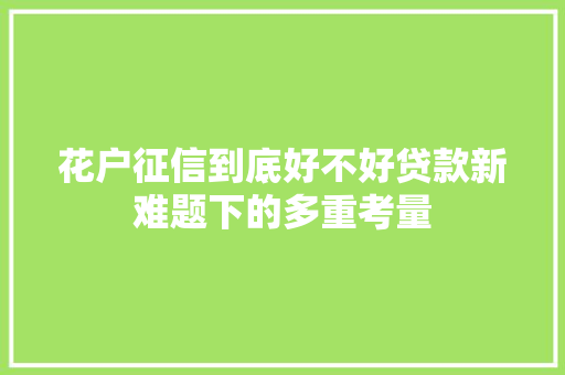 花户征信到底好不好贷款新难题下的多重考量
