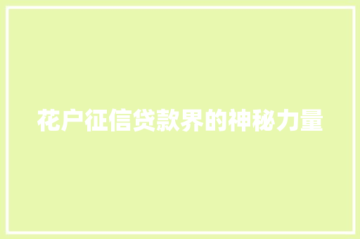 花户征信贷款界的神秘力量