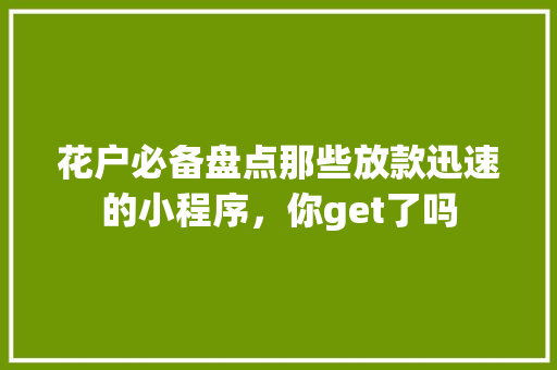 花户必备盘点那些放款迅速的小程序，你get了吗