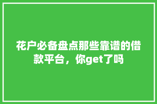 花户必备盘点那些靠谱的借款平台，你get了吗