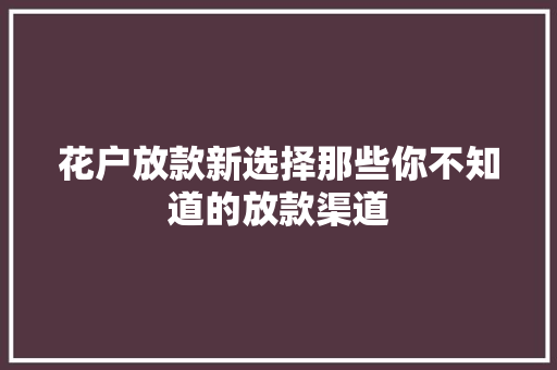 花户放款新选择那些你不知道的放款渠道