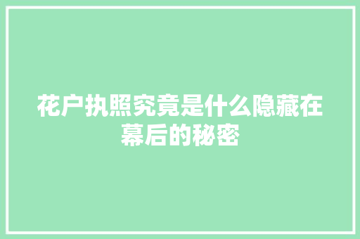 花户执照究竟是什么隐藏在幕后的秘密