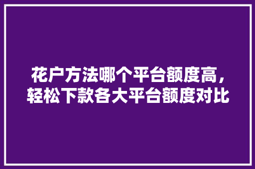 花户方法哪个平台额度高，轻松下款各大平台额度对比与下款方法