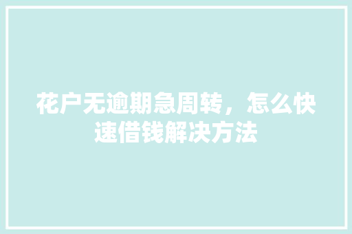花户无逾期急周转，怎么快速借钱解决方法  第1张