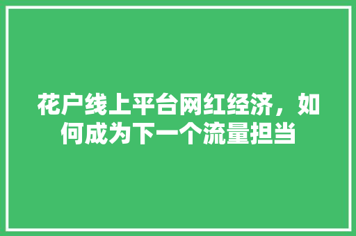 花户线上平台网红经济，如何成为下一个流量担当