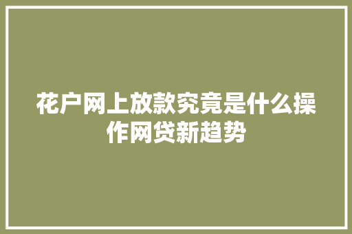 花户网上放款究竟是什么操作网贷新趋势