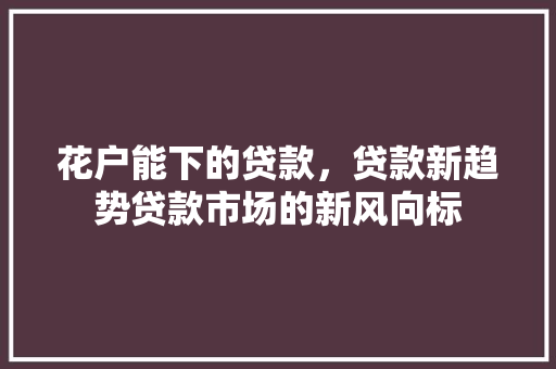 花户能下的贷款，贷款新趋势贷款市场的新风向标
