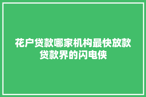 花户贷款哪家机构最快放款贷款界的闪电侠