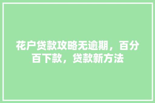 花户贷款攻略无逾期，百分百下款，贷款新方法