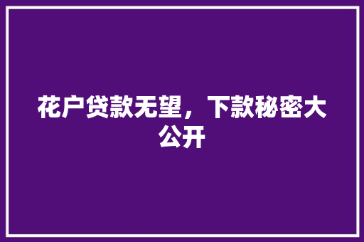 花户贷款无望，下款秘密大公开