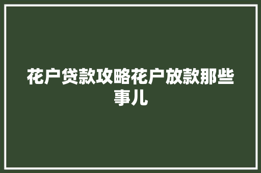 花户贷款攻略花户放款那些事儿