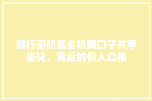 银行密码藏玄机两口子共享密码，背后的惊人真相