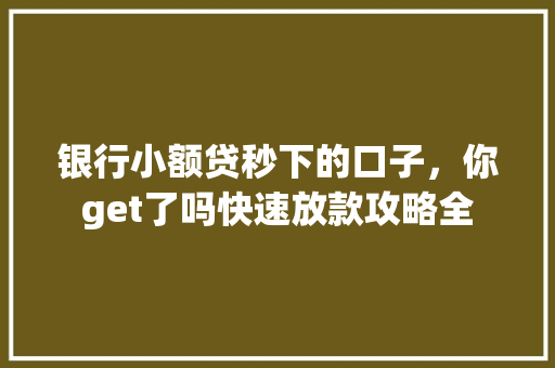 银行小额贷秒下的口子，你get了吗快速放款攻略全