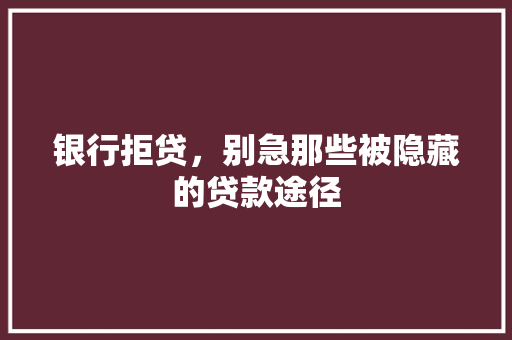 银行拒贷，别急那些被隐藏的贷款途径