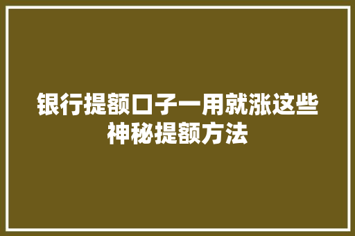 银行提额口子一用就涨这些神秘提额方法