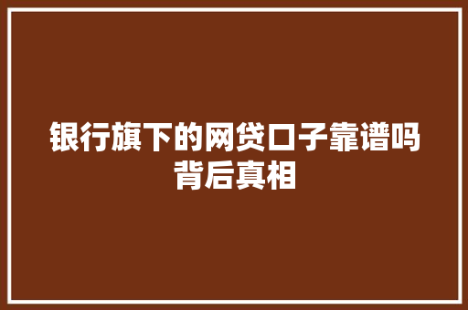 银行旗下的网贷口子靠谱吗背后真相