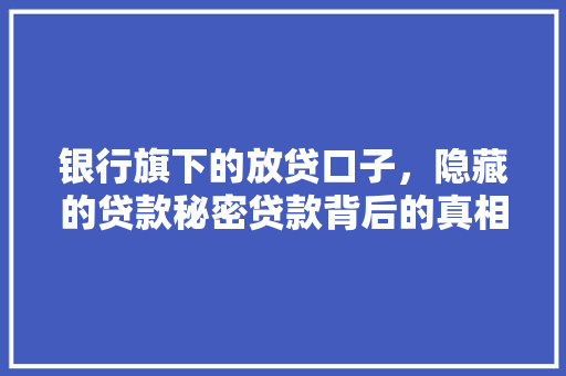 银行旗下的放贷口子，隐藏的贷款秘密贷款背后的真相