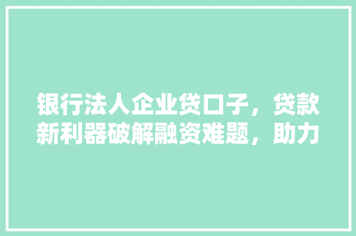 银行法人企业贷口子，贷款新利器破解融资难题，助力企业发展
