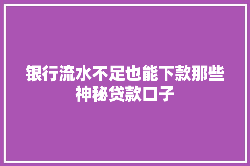 银行流水不足也能下款那些神秘贷款口子