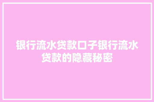 银行流水贷款口子银行流水贷款的隐藏秘密