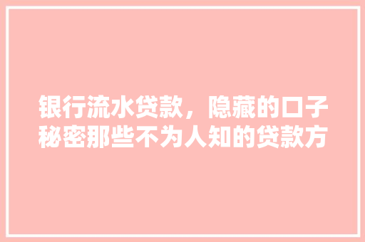 银行流水贷款，隐藏的口子秘密那些不为人知的贷款方法