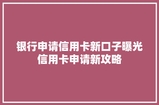 银行申请信用卡新口子曝光信用卡申请新攻略