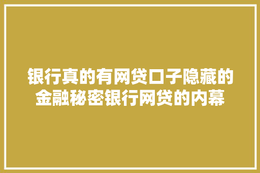 银行真的有网贷口子隐藏的金融秘密银行网贷的内幕