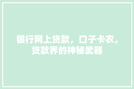 银行网上贷款，口子卡农，贷款界的神秘武器