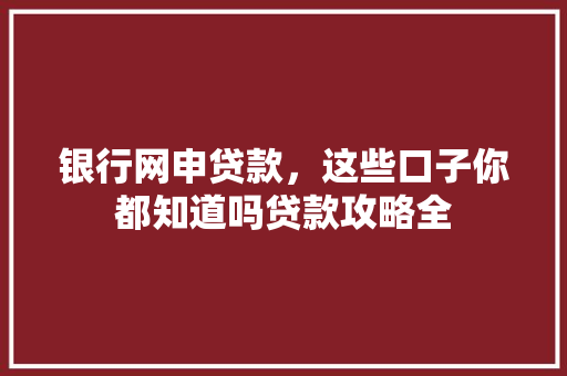 银行网申贷款，这些口子你都知道吗贷款攻略全