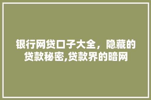 银行网贷口子大全，隐藏的贷款秘密,贷款界的暗网